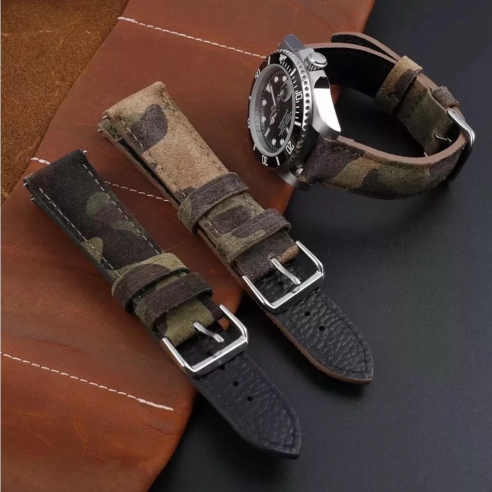 Men's Camouflage Suede Leather Watch Strap - Green Camo